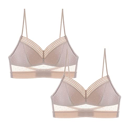 Damen Spitzen BH Push Up BH für Tiefen Rückenausschnitt Sexy U-förmiger Lifting-BH Komfort Bralette Ohne Bügel V-Ausschnitt Bustier Rücken-BH Unterwäsche 2PCS (Beige, XXXL) von GZYshoyao