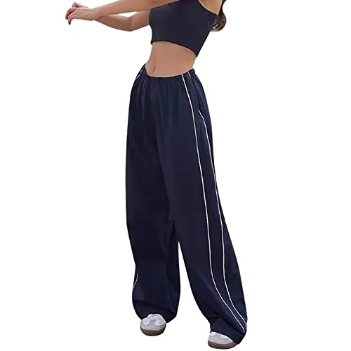 Fallschirmhosen Damen Baggy Cargohose y2-k Pants Teenager Weites Bein Track Pants Vintage Baggy Hosen für Frauen Streetwear Elastische Taille Parachute Pants Oversize Lose 90er E-Girl (BU2, L) von GZYshoyao