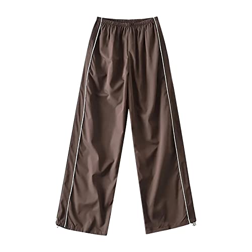 Fallschirmhosen Damen Baggy Cargohose y2-k Pants Teenager Weites Bein Track Pants Vintage Baggy Hosen für Frauen Streetwear Elastische Taille Parachute Pants Oversize Lose 90er E-Girl (Brown, M) von GZYshoyao