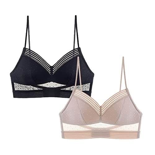 GZYshoyao 2PCS Damen Spitzen BH Push Up BH für Tiefen Rückenausschnitt Sexy U-förmiger Lifting-BH Komfort Bralette Ohne Bügel V-Ausschnitt Bustier Rücken-BH Unterwäsche BH Support Halt (71-Beige, L) von GZYshoyao