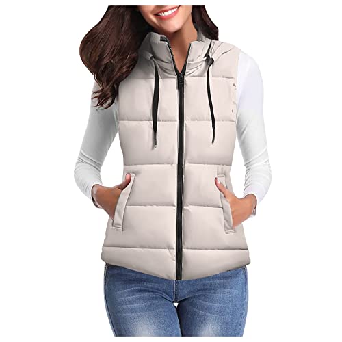 GZYshoyao Damen Puffer Weste | Wattierte Stepp Übergangsjacke mit Kapuze | Basic ohne Ärmel Weste Daunenweste Wintermantel Outdoor Kurzweste Mit Taschen Winterjacke von GZYshoyao
