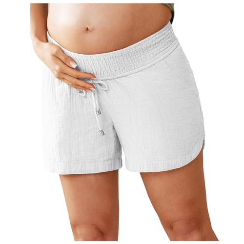 GZYshoyao Damen Umstandsshorts Komfortable Kurze Umstandshose Umstandsleggings Baumwolle Super Bequeme Umstands Shorts Maternity Sport Schwangerschaft Kurze Umstandsmode Hose mit Taschen (21-Grey, M) von GZYshoyao