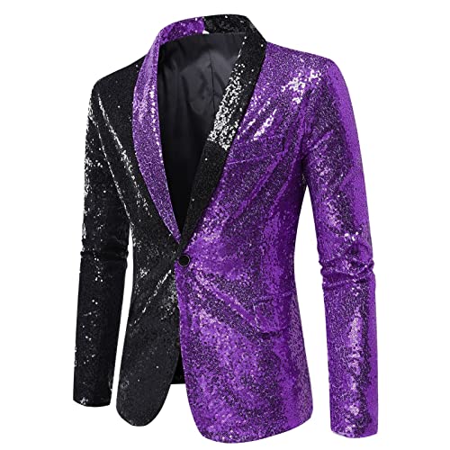 GZYshoyao Herren Pailletten Sakko Gold Glitzer Blazer Slim Fit Hochzeit Mantel Langarm Mantel Anzug Herrenjacke Performance-Kostüm für Hochzeit und Party (621-Purple, XL) von GZYshoyao