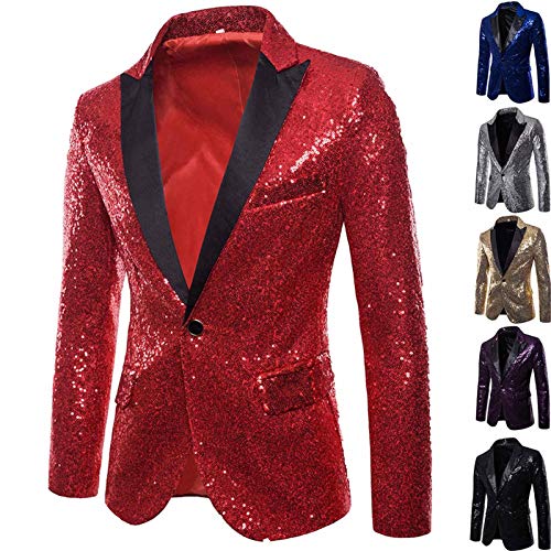 GZYshoyao Herren Pailletten Sakko Gold Glitzer Blazer Slim Fit Hochzeit Mantel Langarm Mantel Anzug Herrenjacke Performance-Kostüm für Hochzeit und Party Formelle Kleidung für Herren (Rot, L) von GZYshoyao