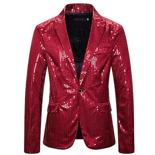 GZYshoyao Herren Pailletten Sakko Gold Glitzer Blazer Slim Fit Hochzeit Mantel Langarm Mantel Anzug Herrenjacke Performance-Kostüm für Hochzeit und Party Formelle Kleidung für Herren (W1-Rot, XXXL) von GZYshoyao