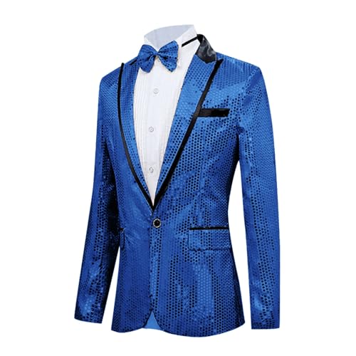 GZYshoyao Herren Pailletten Sakko Gold Glitzer Slim Fit Hochzeit Männer Anzugjacke Herbstjacke Übergangsjacke für Business Hochzeit Weihnachts Karneval Kostüm für Hochzeit Party (Blue #1, XL) von GZYshoyao