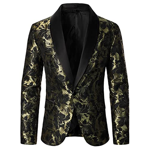 GZYshoyao Herren Pailletten Sakko Gold Glitzer Slim Fit Hochzeit Mantel EIN-Knopf Langarm Mantel Anzug Herrenjacke Performance Karneval Kostüm für Hochzeit und Party Festlich (31-Gold, L) von GZYshoyao