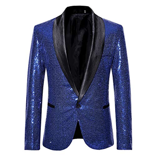 GZYshoyao Herren Pailletten Sakko Gold Glitzer Slim Fit Hochzeit Mantel Langarm Mantel Anzug Herrenjacke Performance-Kostüm für Hochzeit und Party (22-Dark Blue, XXL) von GZYshoyao