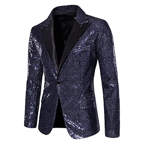 GZYshoyao Herren Pailletten Sakko Gold Glitzer Slim Fit Hochzeit Mantel Langarm Mantel Anzug Herrenjacke Performance-Kostüm für Hochzeit und Party (421-Navy, XL) von GZYshoyao