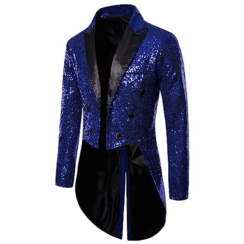 GZYshoyao Herren Pailletten Sakko Gold Glitzer Slim Fit Hochzeit Mantel Langarm Mantel Anzug Herrenjacke Performance-Kostüm für Hochzeit und Party (91-Blue, M) von GZYshoyao