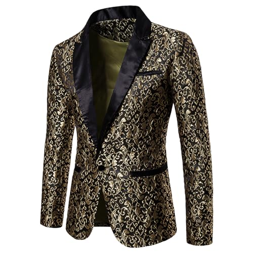 GZYshoyao Herren Pailletten Sakko Gold Glitzer Slim Fit Hochzeit Mantel Langarm Mantel Anzug Herrenjacke Performance-Kostüm für Hochzeit und Party (T-Gold, XXL) von GZYshoyao