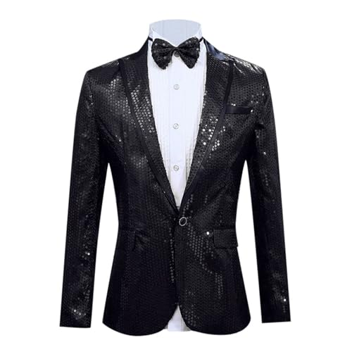 GZYshoyao Herren Pailletten Sakko Gold Glitzer Slim Fit Hochzeit Mantel Langarm Mantel Anzug Herrenjacke Performance-Kostüm für Hochzeit und Party (U1-Black, XL) von GZYshoyao