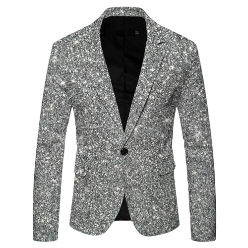 GZYshoyao Herren Pailletten Sakko Gold Glitzer Slim Fit Hochzeit Mantel Langarm Mantel Herrenjacke Performance-Kostüm für Hochzeit Party (U2-Silver, XXL) von GZYshoyao