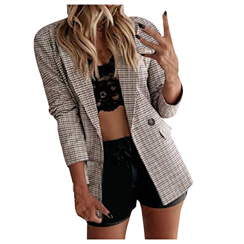 GZYshoyao Karo Kariert Blazer Damen Elegant 3/4 Ärmel Sakko Einfarbig Slim Fit Revers Geschäft Büro Jacke Kurz Mantel Anzüge Bolero Business von GZYshoyao