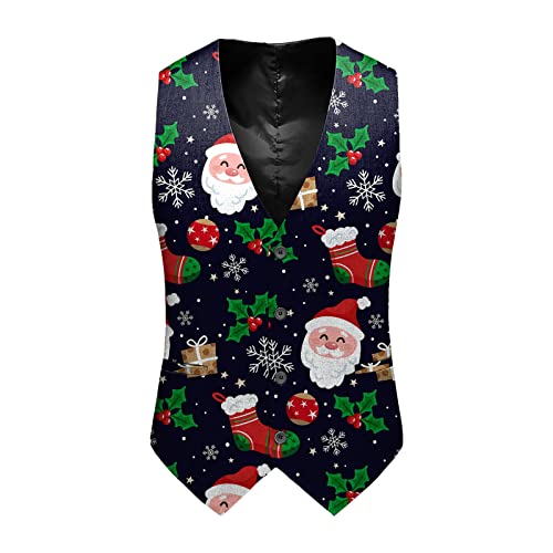 GZYshoyao Pullunder Weste Herren Slim Fit Weste V-Ausschnitt Anzugweste Weihnachtsmotiven Print Westen Retro Weihnachten Elegant Vest Anzug Fashion Weihnachtsweste Weste von GZYshoyao