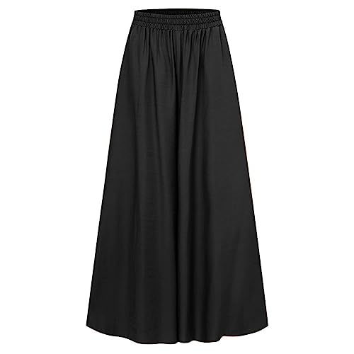 GZYshoyao Sommerhose Damen Breites Bein Hose Elegant Hosenrock Hohe Taille Chiffon Plissee Palazzo Hose Freizeithose mit Tasche Frauen Hochzeit Cocktail Culottes (Black, L) von GZYshoyao