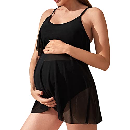 GZYshoyao Umstandsbadeanzug Umstandsbikini Große Größe Tankini für Schwangere Schwangerschaft Bikini mit Unterbauchhöschen und Neckholdertop Polstern, für Schwangerschaft und Stillzeit (61-Black, S) von GZYshoyao