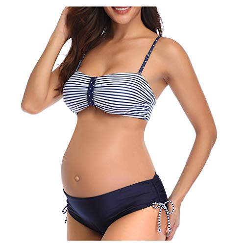 GZYshoyao Umstandsbikini Navy/weiß Schwangerschafts Bikini mit Unterbauchhöschen und Neckholdertop Polstern, für Schwangerschaft und Stillzeit, extra elastisch S-5XL (Dark Blue, L) von GZYshoyao