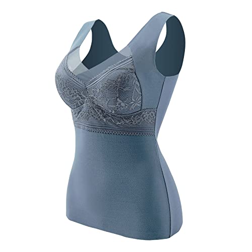 GZYshoyao Unterhemd mit BH Damen Winter Spitze BH Hemd Ohne Bügel mit Cups V-Ausschnitt Thermo Fleece Unterhemden Ärmellos Gefütterte Tank Top Eingebauter BH Damen Shape Unterhemden (1-C, XXXL) von GZYshoyao