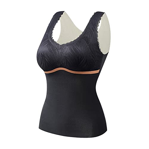 GZYshoyao Unterhemd mit BH Damen Winter Spitze BH Hemd Ohne Bügel mit Cups V-Ausschnitt Thermo Fleece Unterhemden Ärmellos Gefütterte Tank Top Eingebauter BH Damen Shape Unterhemden (Black, XXXL) von GZYshoyao