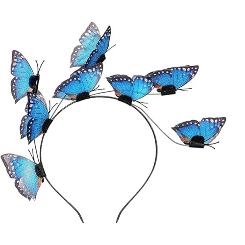 Schmetterling Haarreif Damen Stirnband Fascinator Braut Cosplay Haarband Frauen Mädchen Karneval Kopfschmuck Haarreif Party Kopfbedeckung Accessoire für Ostertag Hochzeit (Blue, One Size) von GZYshoyao