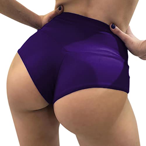 Shorts Pole Dance Damen – Frauen Hohe Taille Einfarbig Schlank Hüfte Stretch Hose Gesäß Bauch Sport Yoga Hose einfarbig Casual Hose Hohe Taille Chic Blau Yogahose Einfarbige Freizeithose (Purple, M) von GZYshoyao