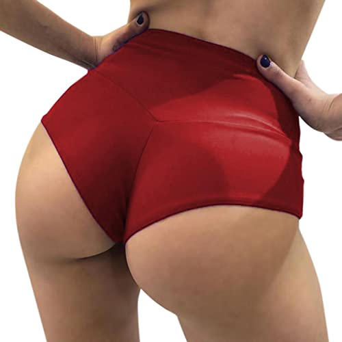 Shorts Pole Dance Damen – Frauen Hohe Taille Einfarbig Schlank Hüfte Stretch Hose Gesäß Bauch Sport Yoga Hose einfarbig Casual Hose Hohe Taille Chic Blau Yogahose Einfarbige Freizeithose (Red, M) von GZYshoyao