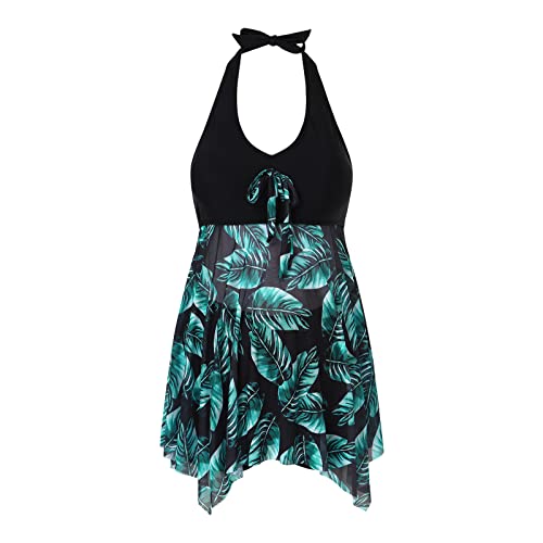 Umstands Tankini Damen Badeanzug, tropisches Neckholder-Badekleid, Boyshorts, Umstandsbademode-Badebekleidungs-Set Latzhose Damen Umstandsmode Große Größen XXL Hose Schwangerschaft (51-Green, L) von GZYshoyao