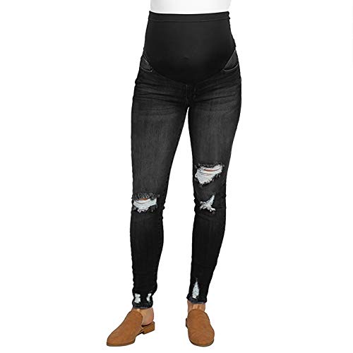 Umstandsjeans Skinny Jeans FüR Schwangere Schwangerschaftsjeans Lang Umstandshose Jeans Hose Destroyed Jeans Maternity Jeanshose Denim Leggings FüR Schwangerschaft Umstands JeansJeggins (Black, M) von GZYshoyao