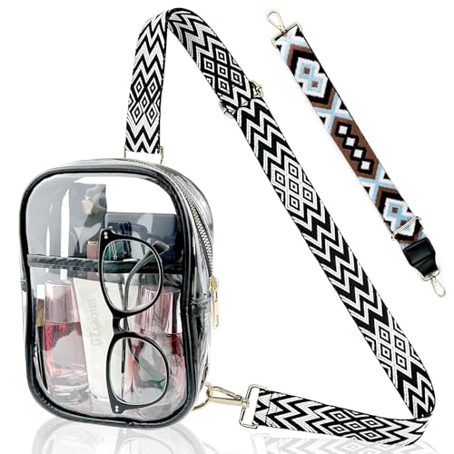 GZcaiyun Transparente Umhängetasche, Schultertasche Damen, Multifunktional Durchsichtige Tasche mit 2 Einstellbarem Gurt, Modisch, Tragbar und Vielseitig, Schwarz von GZcaiyun