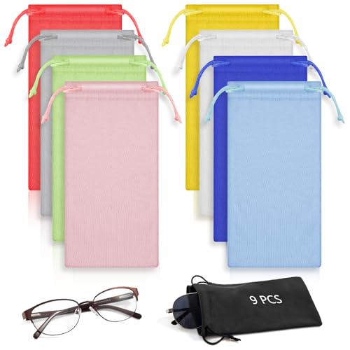 GZhaizhuan 9 Stk Brillenetui Weich, Mikrofaser Sonnenbrillen Beutel Brillentasche Microfaser für Brillen, Sonnenbrillen, Schmuck, Kleinteile, 17.8×9cm, 9 Farben von GZhaizhuan