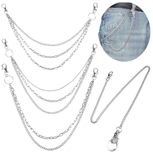GZqiancang 4 Stück Hosenkette Set,Mode Hip Hop Hosenkette Herren,Hosen Kette Punk für Damen Männer,für Geldbörse Tasche Gürtel Jeans Hosen Schmuck (Silber) GZqiancang 4 Stück Hosenkette Set,Mode Hip Hop Hosenkette Herren,Hosen Kette Punk für Damen Männer,für Geldbörse Tasche Gürtel Jeans Hosen Schmuck (Silber) von GZqiancang