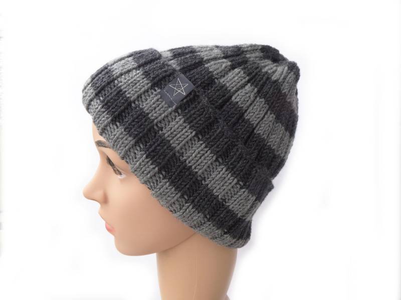 strickmütze Dunkelgrau | Anthrazit Grau-Meliert Gestreift Aus Schurwolle | Merino Handgestrickt Geschenk Mann Freund Geburtstag Weihnachten von GaHiBu