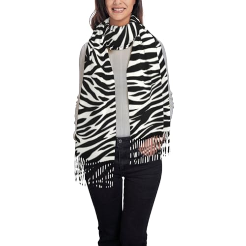 Elegant Zebra Print Quaste Schal - Damen Fransen Schal Mode Leichte Lange Decke Herbst Winter Weich Satin Schwarz Einheitsgröße, Schwarz, EinheitsgröÃŸe von GaJher