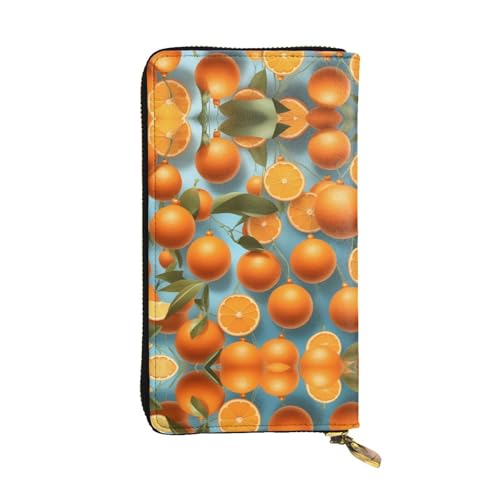 Many Delicious Oranges Print Leather Long Clutch Wallet - Fashion Personalized Wallet, Multiple Card Slots and Coin Pocket, Black, One Size, Schwarz, One Size von GaJher