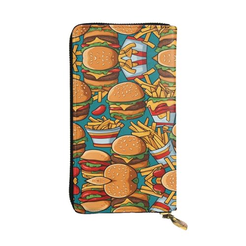 Niedliche Burger Pommes Print Leder lange Clutch Geldbörse - Mode personalisierte Geldbörse, mehrere Kartenfächer und Münzfach, Schwarz, Einheitsgröße, Schwarz, One Size von GaJher