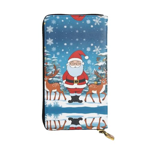 Niedliche Clutch aus Leder mit weihnachtlichem Hirschdruck, lange Clutch-Geldbörse, modische personalisierte Geldbörse, mehrere Kartenfächer und Münzfach, Schwarz, Einheitsgröße, Schwarz, One Size von GaJher