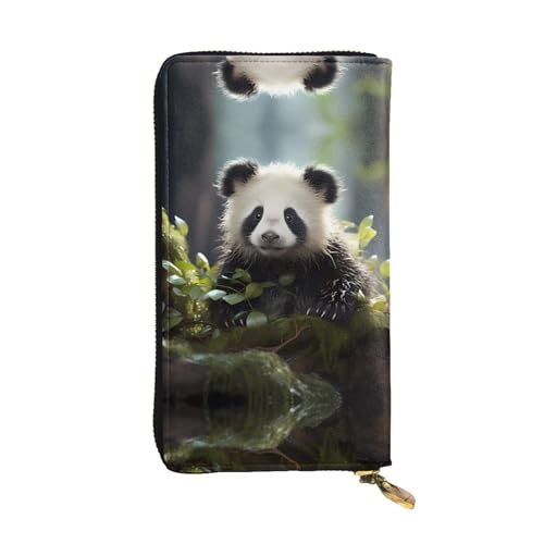 Panda Cubs in the Forest Print Leather Long Clutch Wallet - Fashion Personalized Wallet, Multiple Card Slots and Coin Pocket, Black, One Size, Schwarz, One Size von GaJher