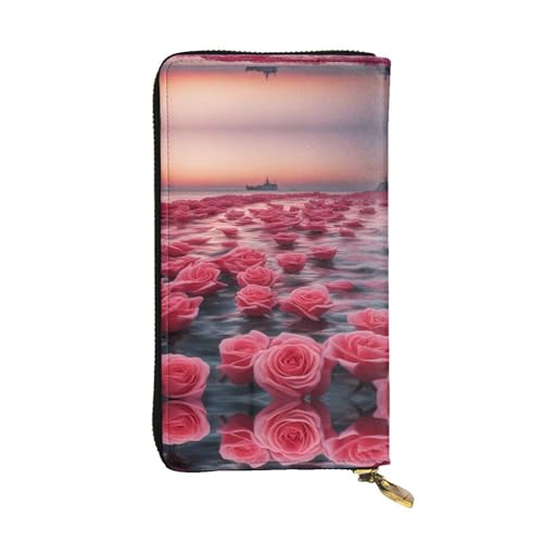 Roses by the Sea Print Leder lange Clutch Geldbörse - Mode personalisierte Geldbörse, mehrere Kartenfächer und Münzfach, Schwarz, Einheitsgröße, Schwarz, One Size von GaJher