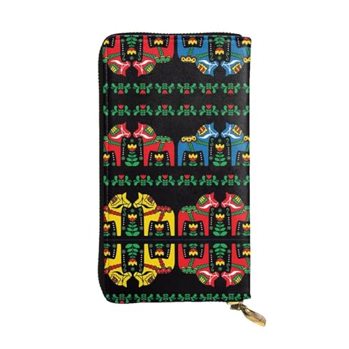 Runner Swedish Dala-Pferd Folk Print Leder lange Clutch Geldbörse - Mode personalisierte Geldbörse, mehrere Kartenfächer und Münzfach, Schwarz, Einheitsgröße, Schwarz, One Size von GaJher
