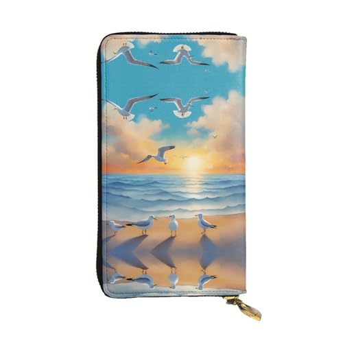 Seagulls by the Sea Print Leder lange Clutch Geldbörse - Mode personalisierte Geldbörse, mehrere Kartenfächer und Münzfach, Schwarz, Einheitsgröße, Schwarz, One Size von GaJher