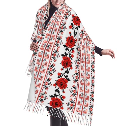 Ukrainischer Stickerei-Stil Rose Kaschmirette Fransen Schal für Frauen - Mode Wrap, atmungsaktiver Hals, langer Deckenschal für Herbst & Winter von GaJher