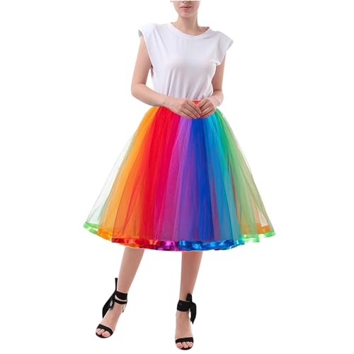 Tüllrock Bunt Damen Unterrock Tütü Rock Hohe Taille Elastische Petticoat Tüllrock Party Rockabilly Tüll Rock Midirock Crinoline von GaNtec