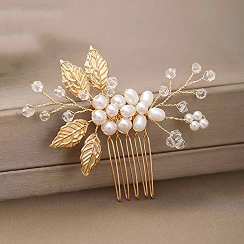 2 Stück Braut Haarschmuck Perlen Haarkamm Goldene Blätter Hochzeit Haarnadel Zubehör Schmuck Dame Haarschmuck Kopfschmuck von GaRcan