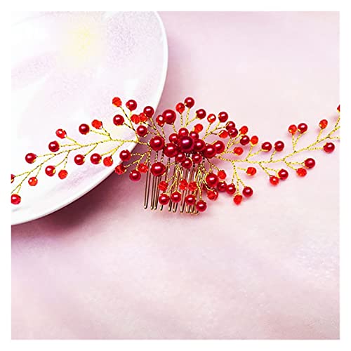 Braut Haarkamm Hochzeitskleid Haarschmuck Clip Haarnadeln für Frauen Braut Kopfschmuck Ornamente Prinzessin (A rot) von GaRcan