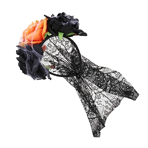 Netz-Blumen-Kopfschmuck, Rosen-Totenkopf-Stirnband, Haarband, Woodland-Haarkranz, Spitzen-Stirnbänder für Frauen, Haarschmuck für Frauen, schwarzes Bandana-Stirnband, Rosen von GaRcan