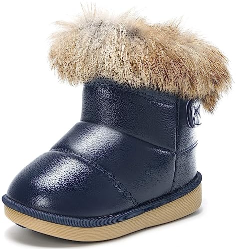 Gaatpot Baby Winterstiefel Mädchen Schneestiefel Warm gefütterte Stiefel Kleinkindschuhe Schlupfstiefel Jungen Kurzschaft Winter Schuhe Boots Dunkelblau 20 EU =21CN von Gaatpot