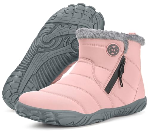 Barfußschuhe Winter Damen Stiefel Warm Gefüttert Winterschuhe Stiefeletten Zehenschuhe Rutschfest Wasserdicht Boots Schuhe Rosa 40 von Gaatpot