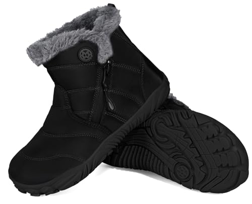 Barfußschuhe Winter Jungen Mädchen Schneestiefel Wasserdichte Winterschuhe Warm Gefütterte Stiefel,Dullschwarz,EU34 von Gaatpot