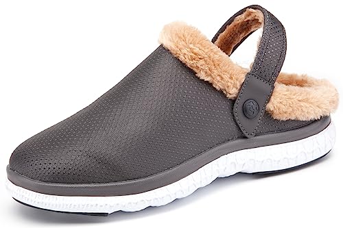 Gaatpot Clogs Damen Gefüttert Hausschuhe Herren Warm Winter Haus Pantoletten Gartenschuhe rutschfest Plüsch Hausschuh Schuhe Dunkelgrau 42 von Gaatpot